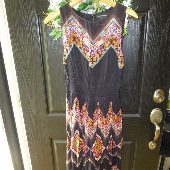 Anthropologie Black and Multicolor Midi Dress - Picture 2 of 6